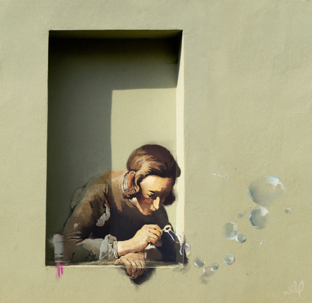 chardin - boy blowing bubbles // artill stencil version